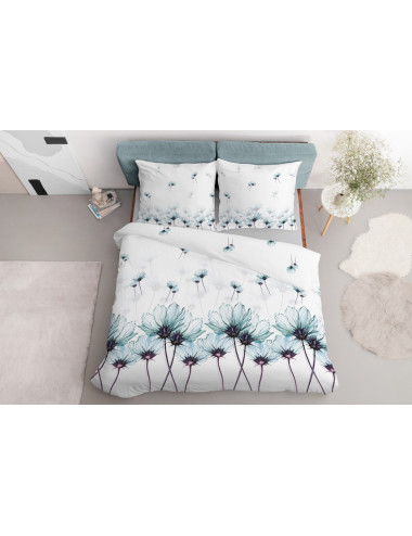 Komplet pościeli bawełnianej 220x200 duże kwiaty turkus-biel + 2x poszewka 3145 B - 4