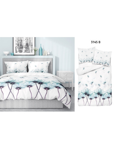 Komplet pościeli bawełnianej 220x200 duże kwiaty turkus-biel + 2x poszewka 3145 B - 5