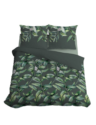 Komplet pościeli bawełnianej 220x200 duże liście zieleń + 2x poszewka 3231 A