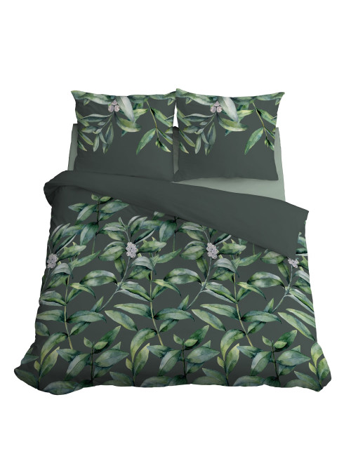 Komplet pościeli bawełnianej 220x200 duże liście zieleń + 2x poszewka 3231 A