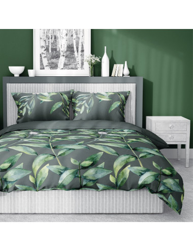 Komplet pościeli bawełnianej 220x200 duże liście zieleń + 2x poszewka 3231 A