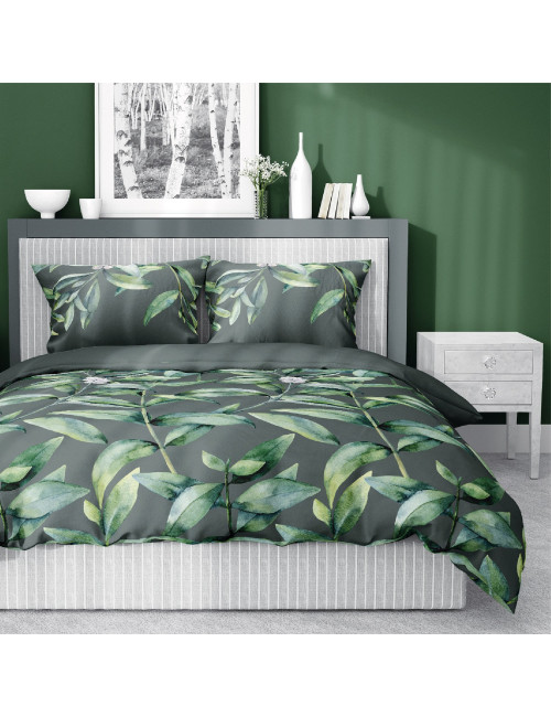 Komplet pościeli bawełnianej 220x200 duże liście zieleń + 2x poszewka 3231 A