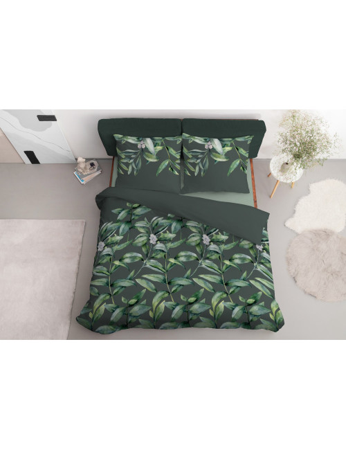 Komplet pościeli bawełnianej 220x200 duże liście zieleń + 2x poszewka 3231 A