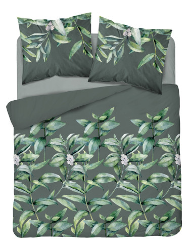 Komplet pościeli bawełnianej 220x200 duże liście zieleń + 2x poszewka 3231 A