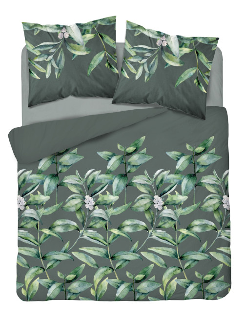 Komplet pościeli bawełnianej 220x200 duże liście zieleń + 2x poszewka 3231 A
