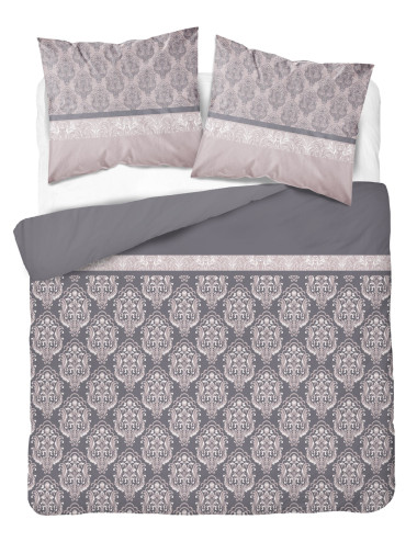 Komplet pościeli bawełnianej 220x200 barok szary-róż + 2x poszewka 3239 B