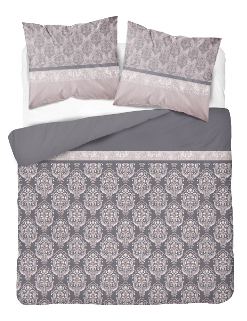 Komplet pościeli bawełnianej 220x200 barok szary-róż + 2x poszewka 3239 B