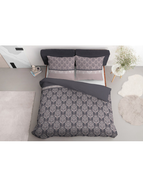 Komplet pościeli bawełnianej 220x200 barok szary-róż + 2x poszewka 3239 B