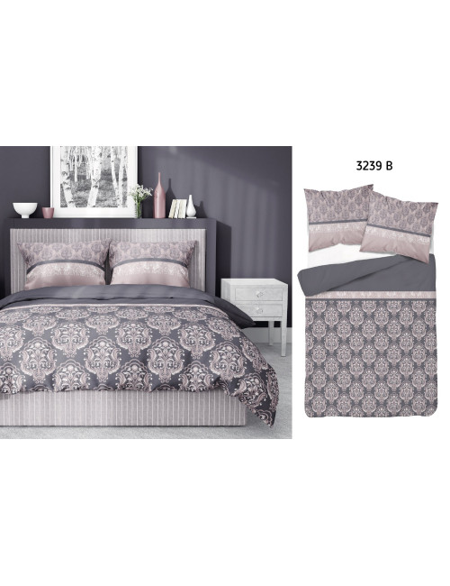Komplet pościeli bawełnianej 220x200 barok szary-róż + 2x poszewka 3239 B