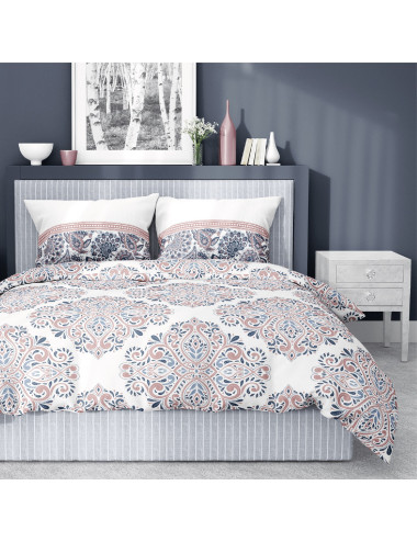 Komplet pościeli bawełnianej 220x200 wzór biel-niebieski + 2x poszewka 3235 B