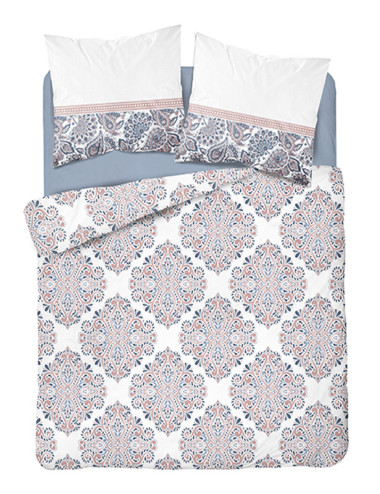 Komplet pościeli bawełnianej 220x200 wzór biel-niebieski + 2x poszewka 3235 B