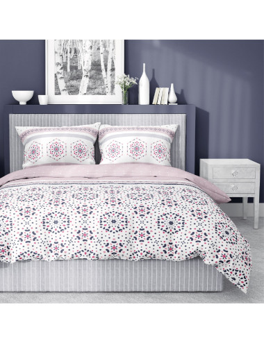 Komplet pościeli bawełnianej 220x200 wzór nowoczesny biel-róż  + 2x poszewka 3395 B