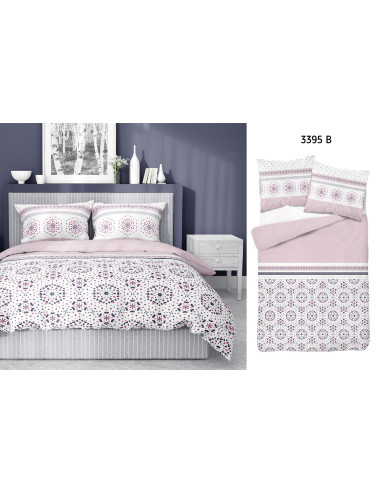 Komplet pościeli bawełnianej 220x200 wzór nowoczesny biel-róż  + 2x poszewka 3395 B