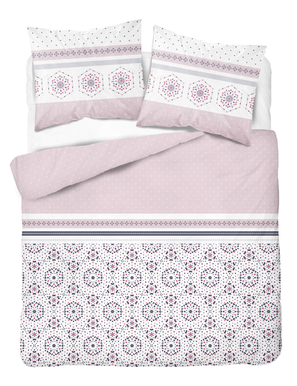 Komplet pościeli bawełnianej 220x200 wzór nowoczesny biel-róż  + 2x poszewka 3395 B