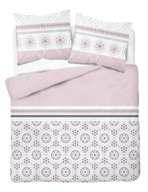 Komplet pościeli bawełnianej 220x200 wzór nowoczesny biel-róż  + 2x poszewka 3395 B