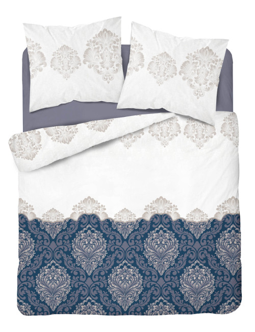 Komplet pościeli bawełnianej 220x200 wzór glamour granat-beż + 2x poszewka 3397 A