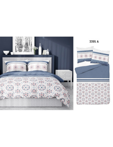 Komplet pościeli bawełnianej 220x200 wzór nowoczesny biel-granat + 2x poszewka 3395 A