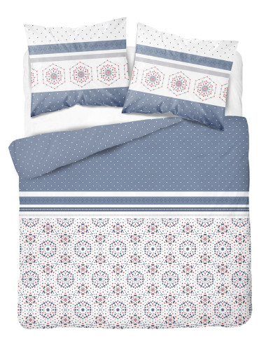 Komplet pościeli bawełnianej 220x200 wzór nowoczesny biel-granat + 2x poszewka 3395 A