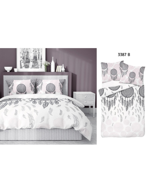 Komplet pościeli bawełnianej 220x200 boho biel-róż + 2x poszewka 3387 B
