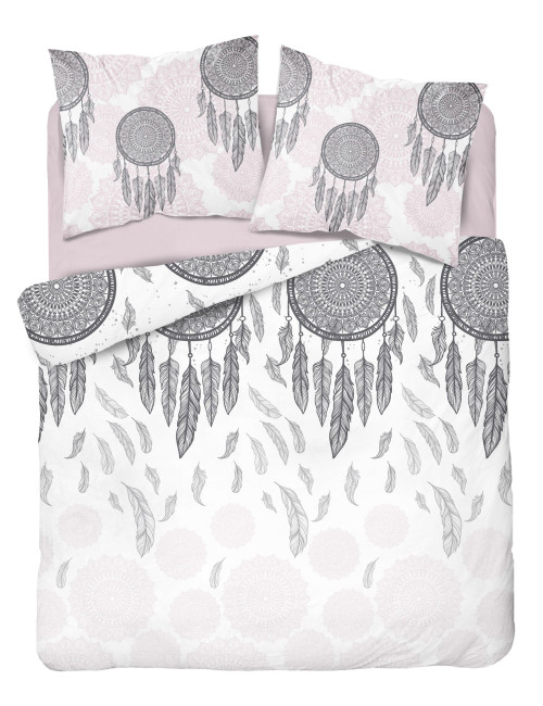 Komplet pościeli bawełnianej 220x200 boho biel-róż + 2x poszewka 3387 B