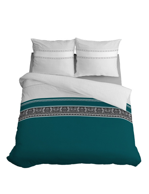 Komplet pościeli bawełnianej 220x200 grochy klasyk niebieski-biały + 2x poszewka 3290 B