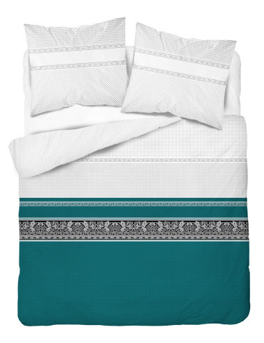 Komplet pościeli bawełnianej 220x200 grochy klasyk niebieski-biały + 2x poszewka 3290 B