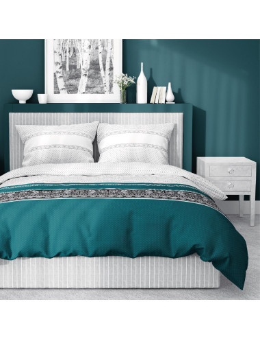 Komplet pościeli bawełnianej 220x200 grochy klasyk niebieski-biały + 2x poszewka 3290 B