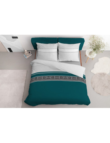 Komplet pościeli bawełnianej 220x200 grochy klasyk niebieski-biały + 2x poszewka 3290 B - 4