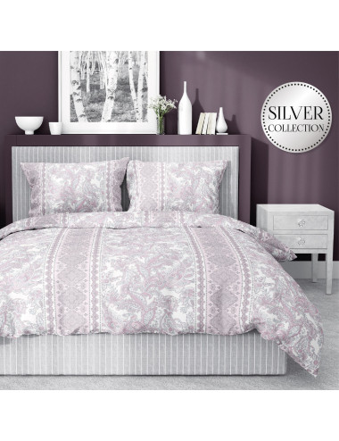 Komplet pościeli bawełnianej 220x200 wzór nowoczesny róż-srebro + 2x poszewka 3388 A