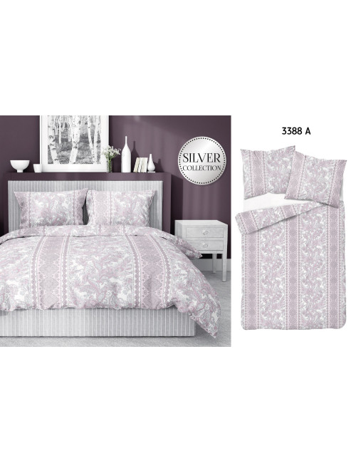 Komplet pościeli bawełnianej 220x200 wzór nowoczesny róż-srebro + 2x poszewka 3388 A