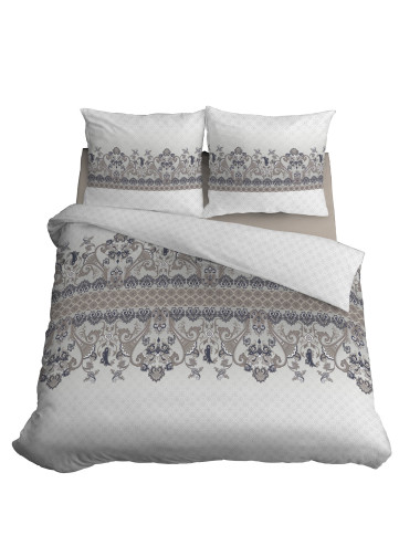 Komplet pościeli bawełnianej 220x200 klasyk szarość-granat-biel + 2x poszewka 3249 D