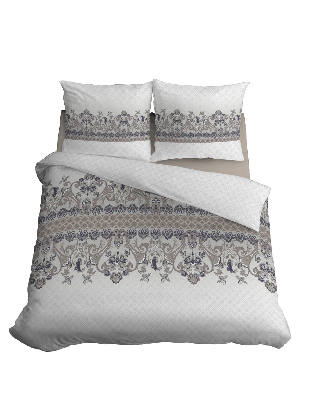 Komplet pościeli bawełnianej 220x200 klasyk szarość-granat-biel + 2x poszewka 3249 D