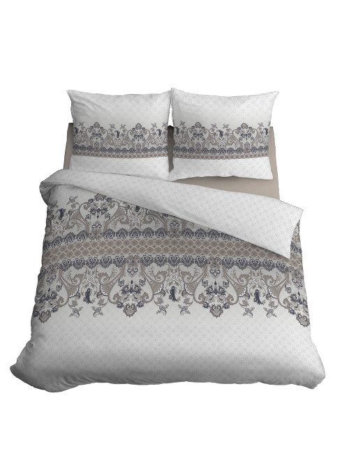 Komplet pościeli bawełnianej 220x200 klasyk szarość-granat-biel + 2x poszewka 3249 D