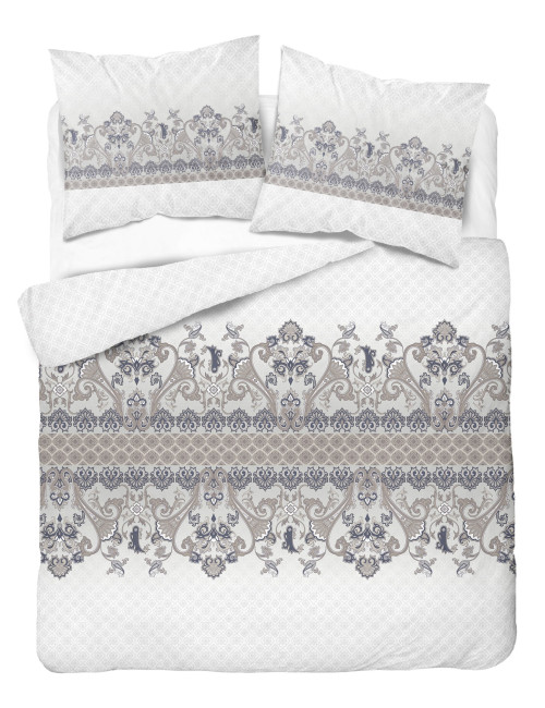 Komplet pościeli bawełnianej 220x200 klasyk szarość-granat-biel + 2x poszewka 3249 D