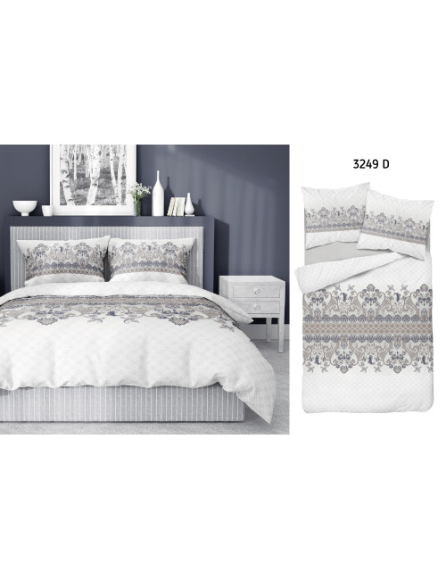 Komplet pościeli bawełnianej 220x200 klasyk szarość-granat-biel + 2x poszewka 3249 D