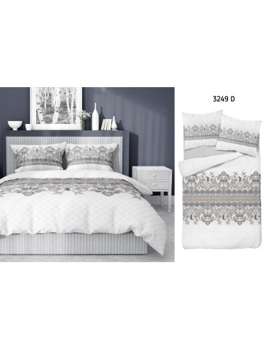 Komplet pościeli bawełnianej 160x200 klasyk biel-szarość-granat + 2x poszewka 3249 D