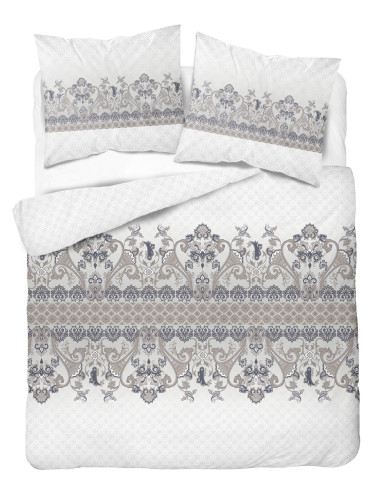 Komplet pościeli bawełnianej 160x200 klasyk biel-szarość-granat + 2x poszewka 3249 D