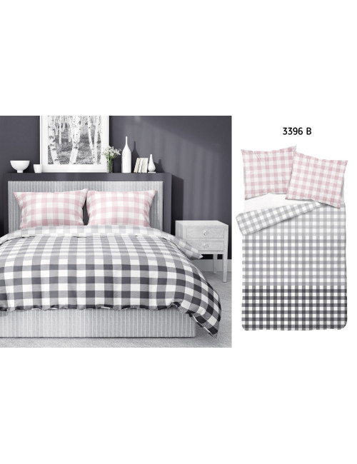 Komplet pościeli bawełnianej 160x200 krata szary-róż + 2x poszewka 3396 B