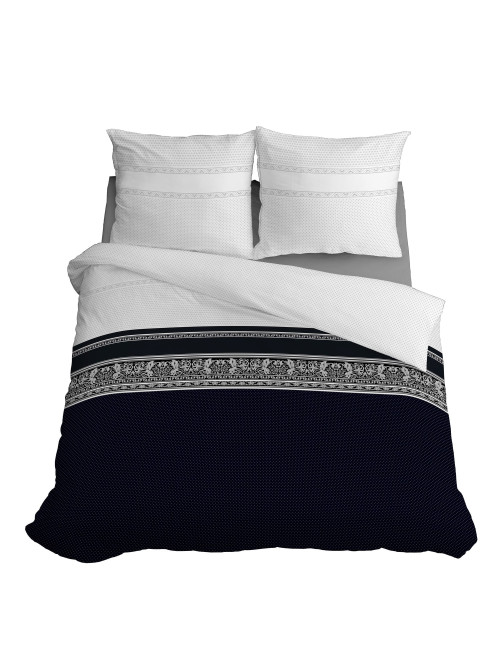 Komplet pościeli bawełnianej 160x200 grochy klasyk czarny-biały + 2x poszewka 3290 A