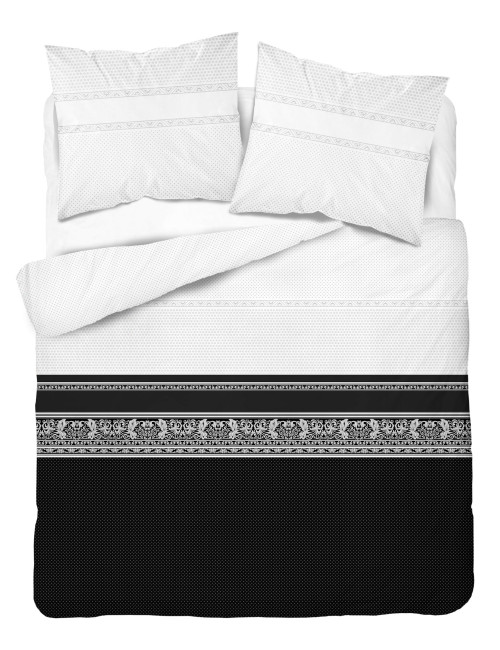 Komplet pościeli bawełnianej 160x200 grochy klasyk czarny-biały + 2x poszewka 3290 A