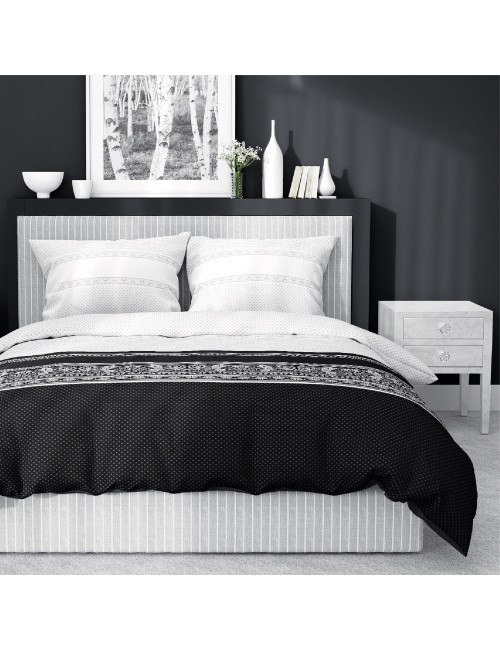 Komplet pościeli bawełnianej 160x200 grochy klasyk czarny-biały + 2x poszewka 3290 A