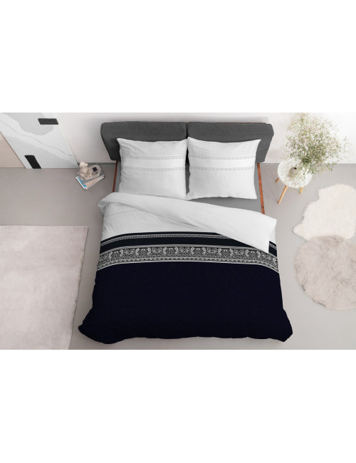 Komplet pościeli bawełnianej 160x200 grochy klasyk czarny-biały + 2x poszewka 3290 A