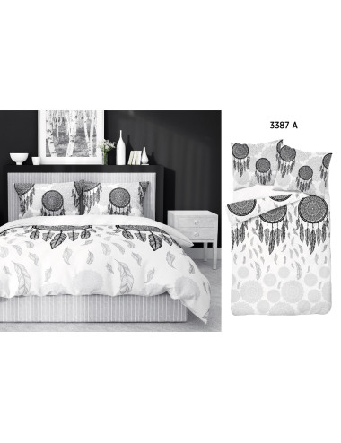 Komplet pościeli bawełnianej 160x200 boho biel-czerń + 2x poszewka 3387 A