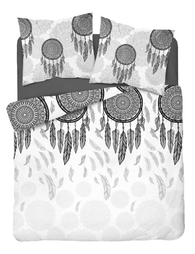 Komplet pościeli bawełnianej 160x200 boho biel-czerń + 2x poszewka 3387 A