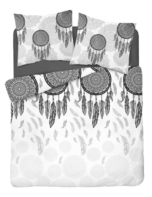 Komplet pościeli bawełnianej 160x200 boho biel-czerń + 2x poszewka 3387 A