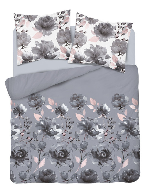 Komplet pościeli bawełnianej 160x200 róże szary + 2x poszewka 3394 B