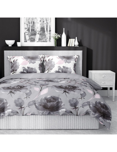 Komplet pościeli bawełnianej 160x200 róże szary + 2x poszewka 3394 B