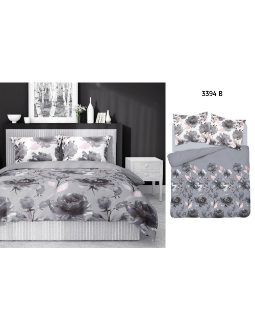 Komplet pościeli bawełnianej 160x200 róże szary + 2x poszewka 3394 B