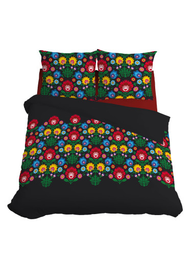 Komplet pościeli bawełnianej 160x200 wzór góralski czarny + 2x poszewka 3540 A