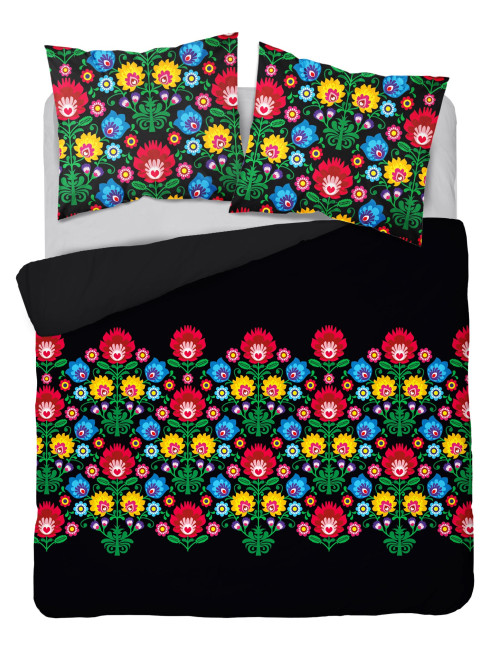 Komplet pościeli bawełnianej 160x200 wzór góralski czarny + 2x poszewka 3540 A